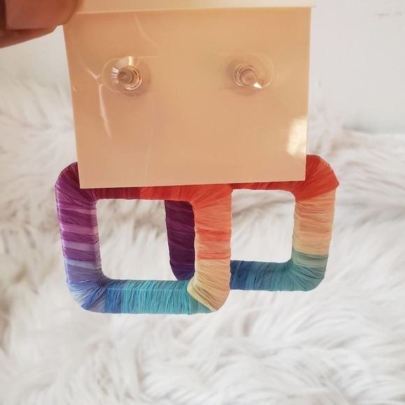 NWT Multi raffia square drop earrings - Picture 4 of 8
